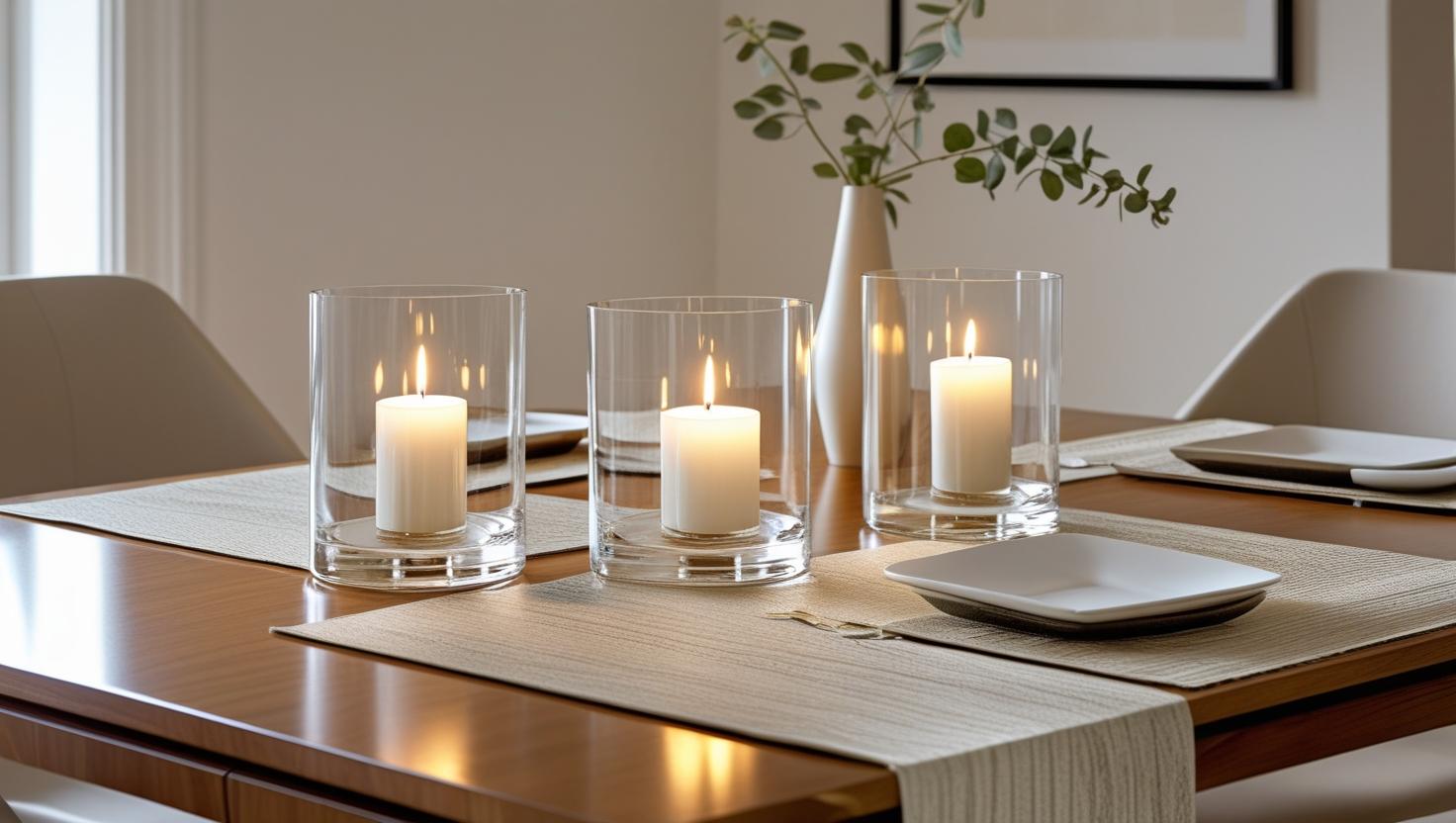 Stilvolle Mittelstücke für den Esszimmer mit eleganten Votiven