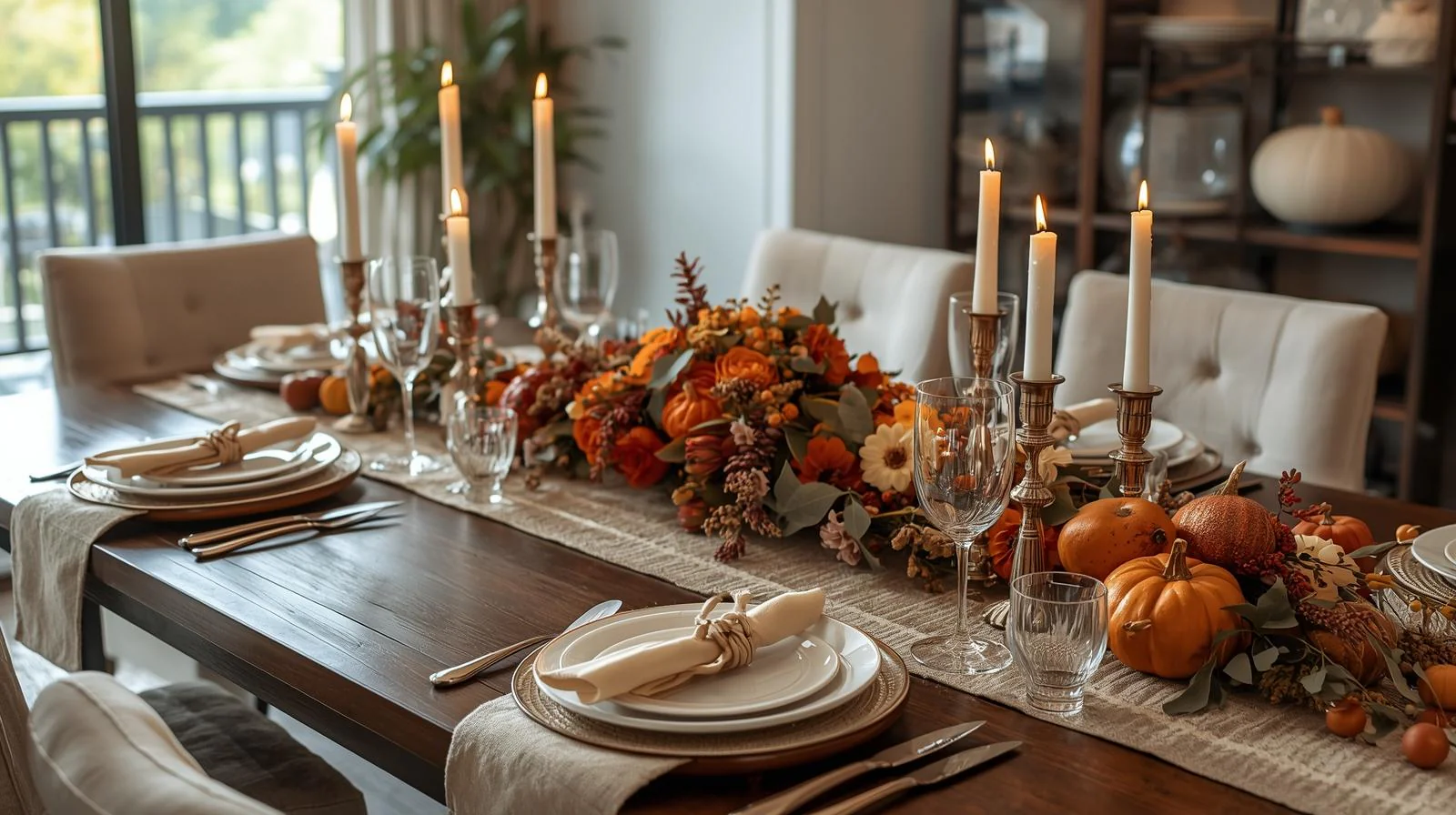 Thanksgiving-Tisch mit elegantem Kerzendekor