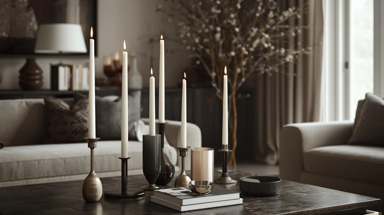 Vielseitiger Stil für Alltag und Events mit hohen, eleganten Kerzen