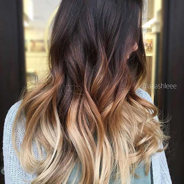 20 atemberaubende blonde Highlights für dunkle Haare Dunkel bis karamell bis blonde Ombre Haare