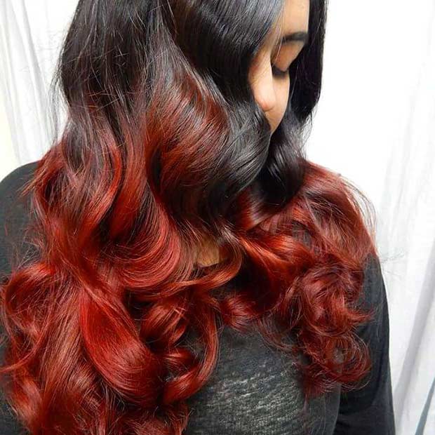 Schwarz bis rot Ombre Balayage Haare