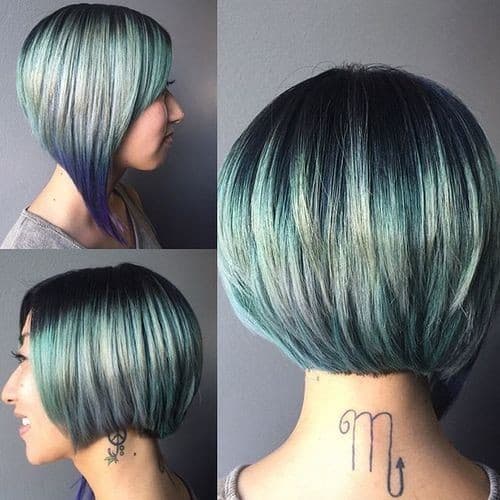 Asymmetrisch kurzer Bob -Schnitt - Ombre Balyage Highlight