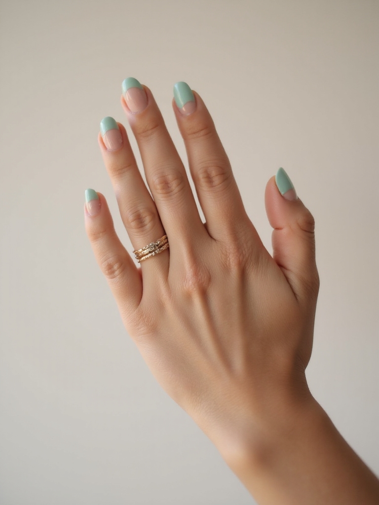 asymmetrische mintfarbene French-Maniküre