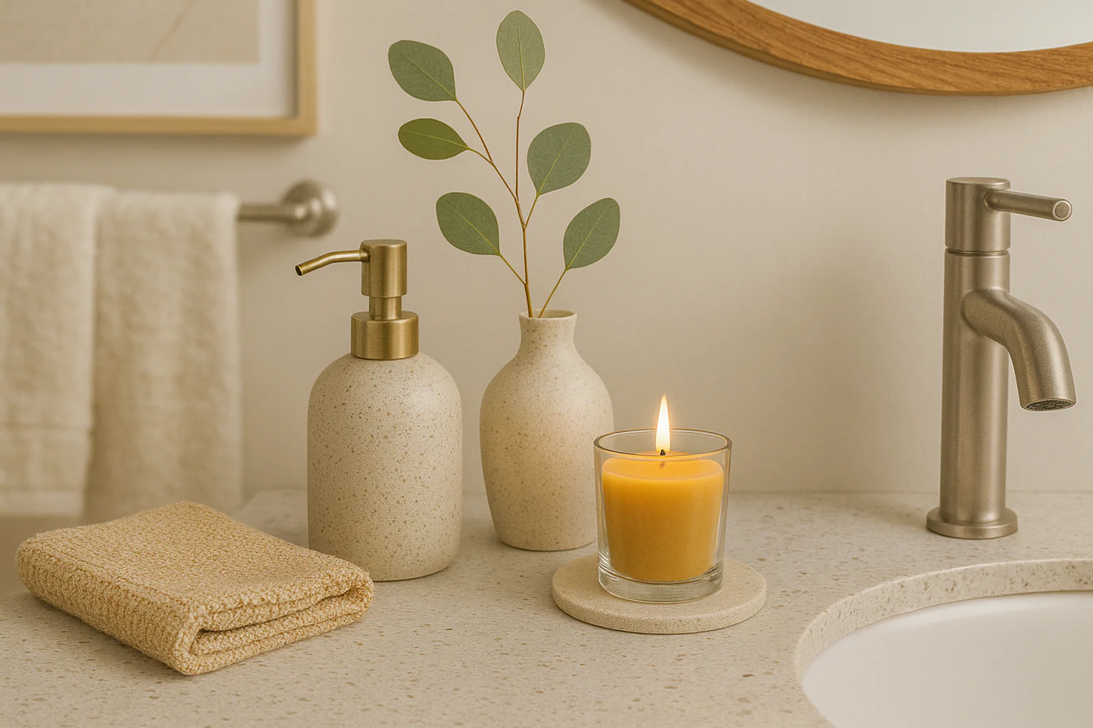 Badezimmerdekoration mit Bienenwachs-Votivkerze
