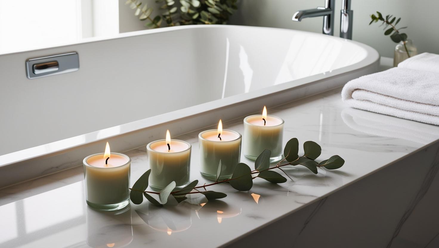 Badezimmerdekoration mit Eukalyptus-duftendem Teelichtkerzen