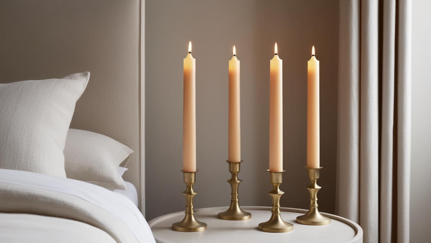 Schlafzimmerdekoration mit hohen Kerzen