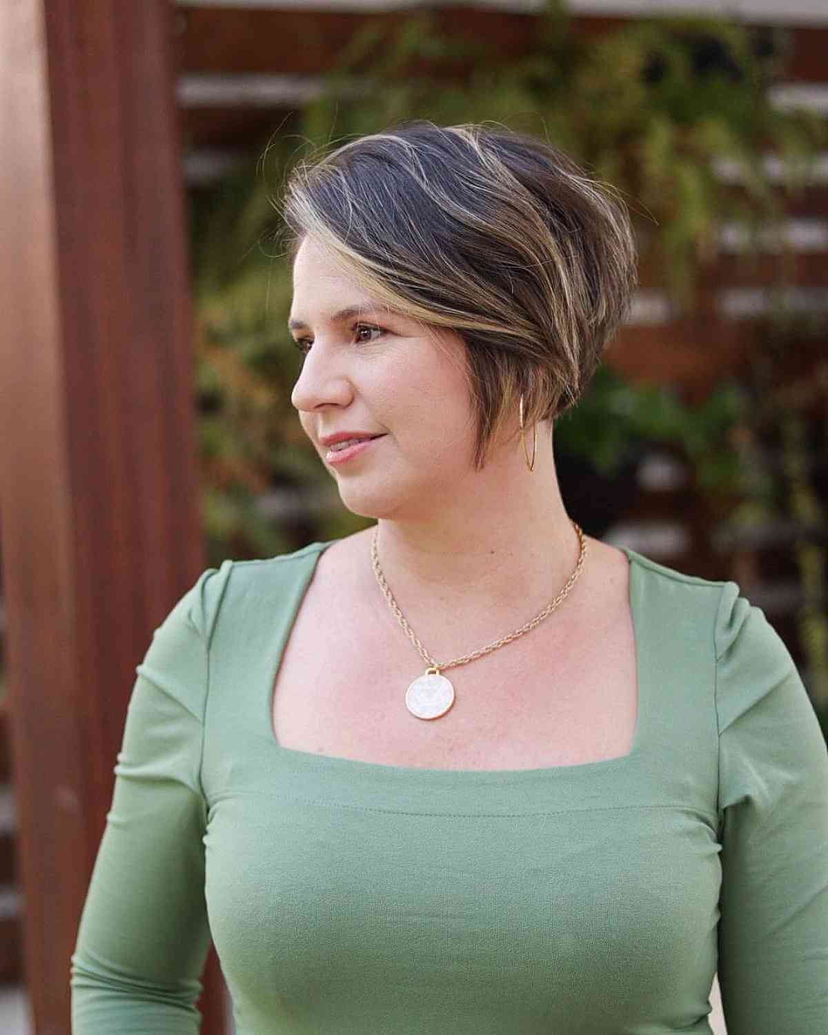 37 süßeste Möglichkeiten, einen Pixie -Schnitt mit Highlights für eine dimensionale Ernte zu erhalten Brünette lange Pixie mit blonden Highlights