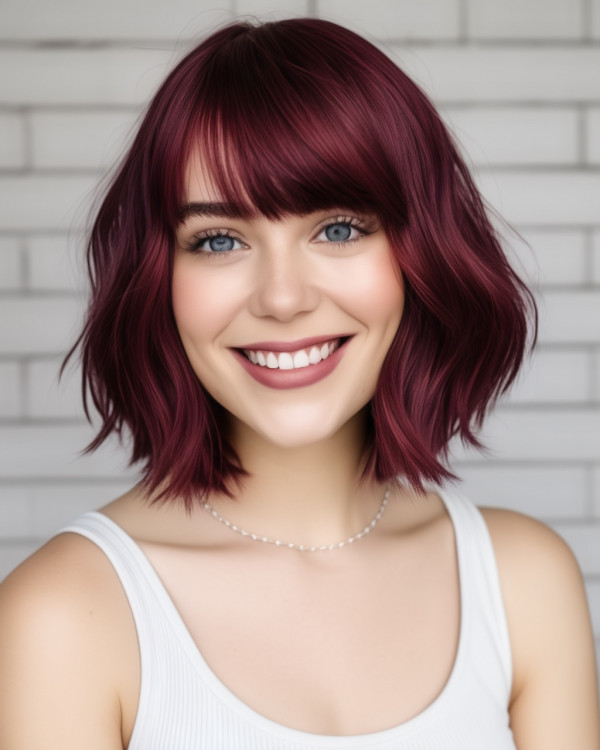 Cherry Burgundy Bob mit Pony