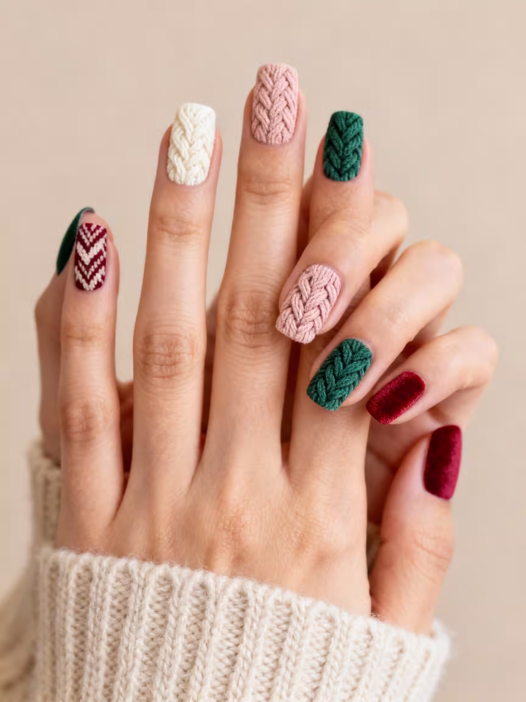 strukturierte Pullovernägel mit Zopfmuster
