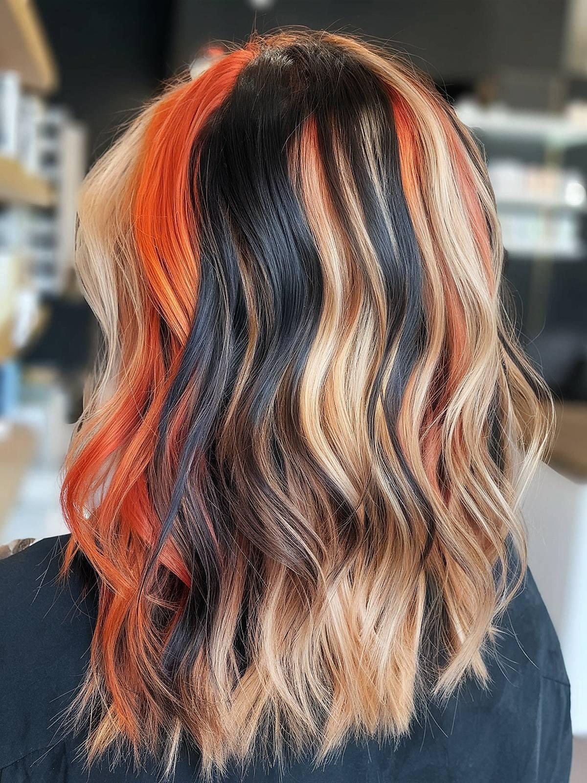 Calico -Haarfarbe mit orange Blonde und schwarzen Streifen