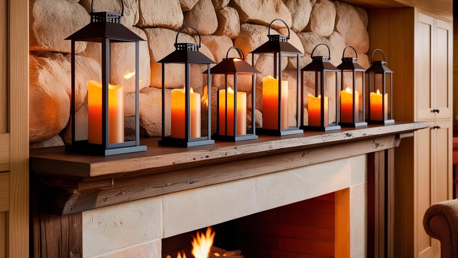 Kerzenlaternen für die Kamindekoration