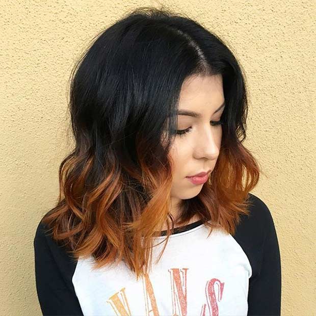 21 beste schulterlange Bob -Frisuren Verbrannte orange Ombre schulterlange Bob -Haarschnitt