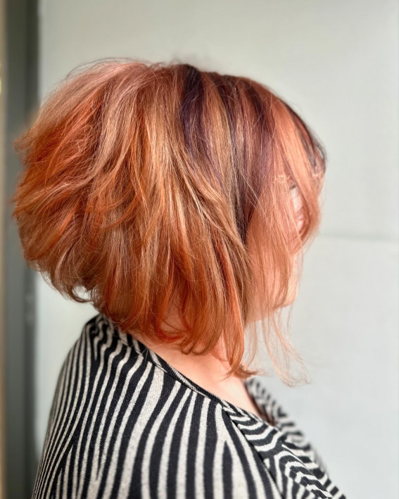 cowboy copper bob, cowboy copper choppy graduated bob, choppy bob, choppy graduated bob, choppy bob short, graduated bob, textured bob, graduated bob haircuts, Choppy bob with fringe, layered choppy bob, choppy bob straight hair, choppy bob with bangs over 50, choppy bob for fine hair, short layered choppy bob