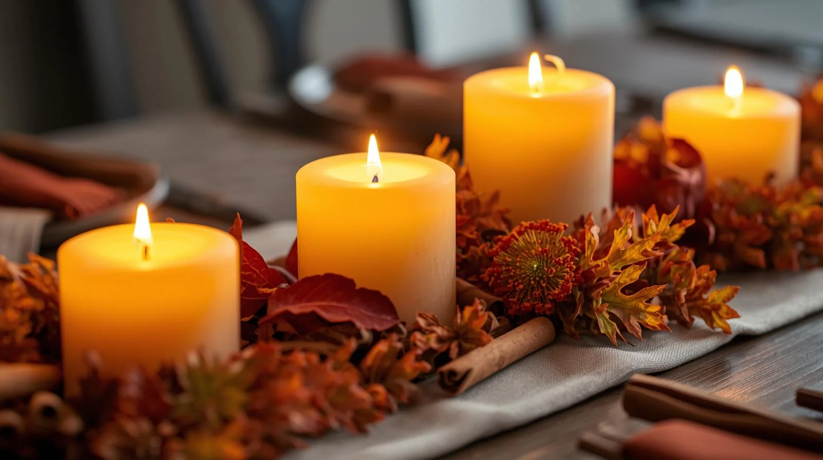 Zimt-Duftkerzen für die Thanksgiving-Tischdekoration