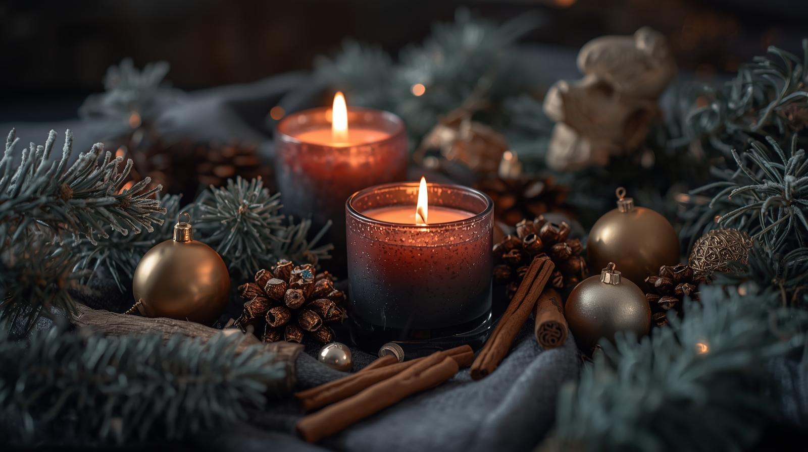 Zimt-duftende Kerzen für die Weihnachtszeit Dekoration