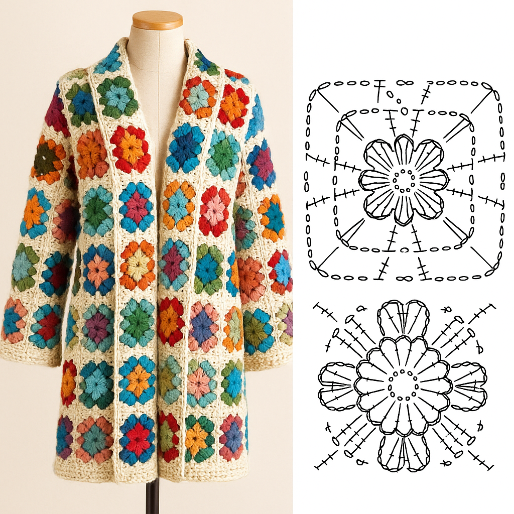 Mäntel mit Häkelquadraten 1