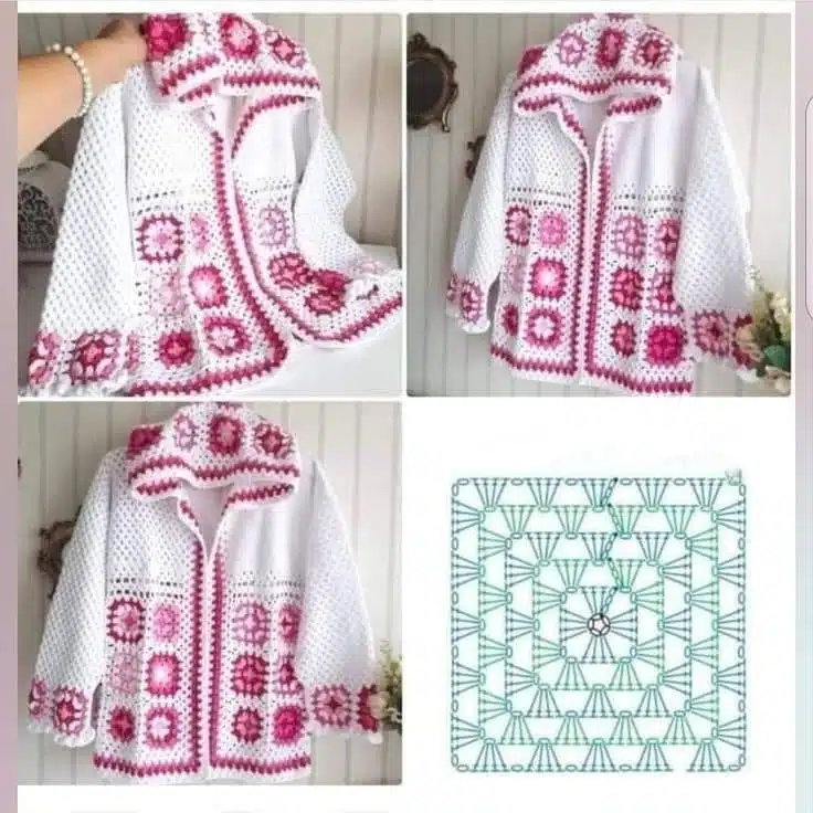 Mäntel mit Häkelquadraten 7