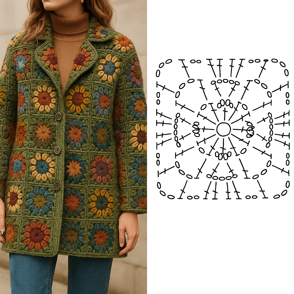 Mäntel mit Häkelquadraten