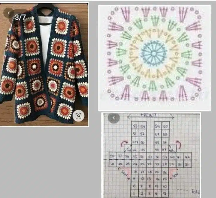 Mäntel mit Häkelquadraten