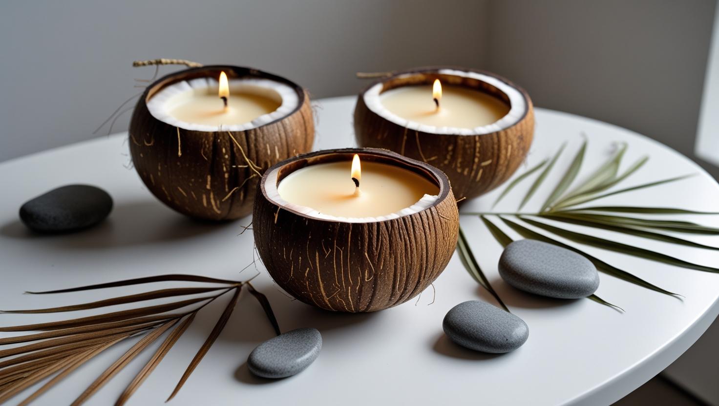 Kokoswachskerzen in Kokosnussschalen