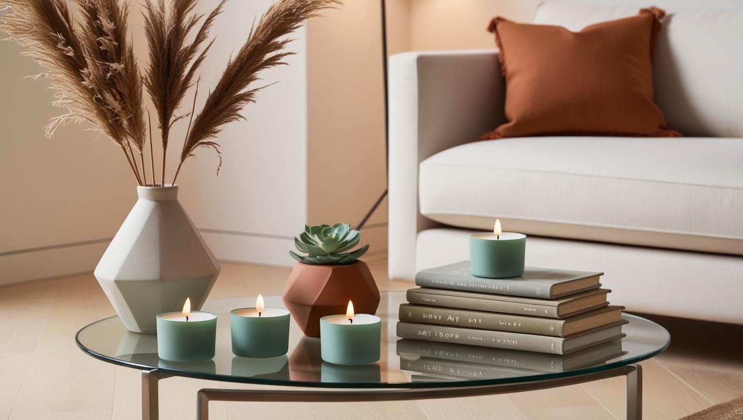 Couchtischdekoration mit Teelichtkerzen