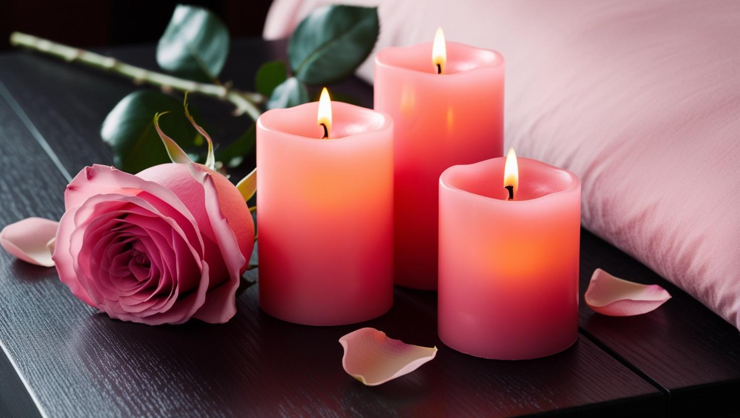 Erstellen Sie eine romantische Atmosphäre mit Kerzen mit rosafarbenem Abschnitt