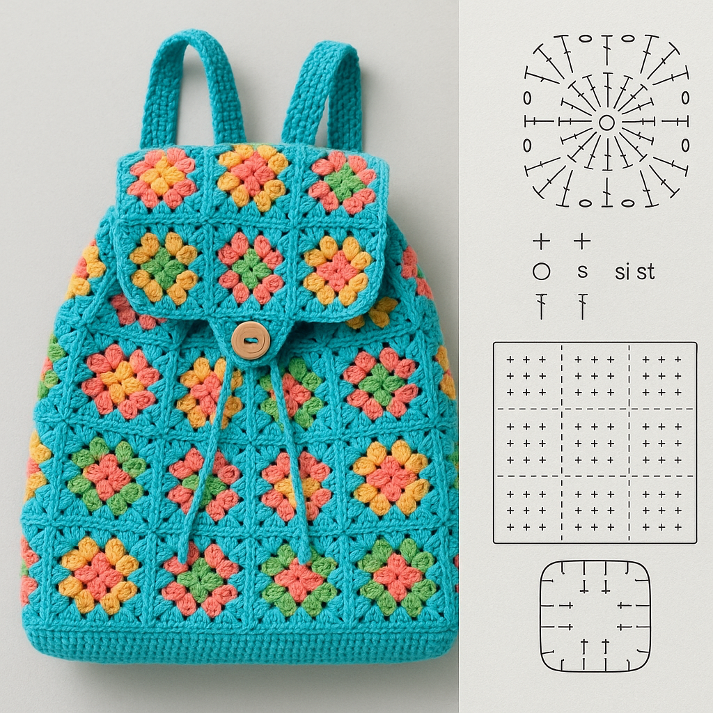 Häkelrucksäcke mit Quadrat 1