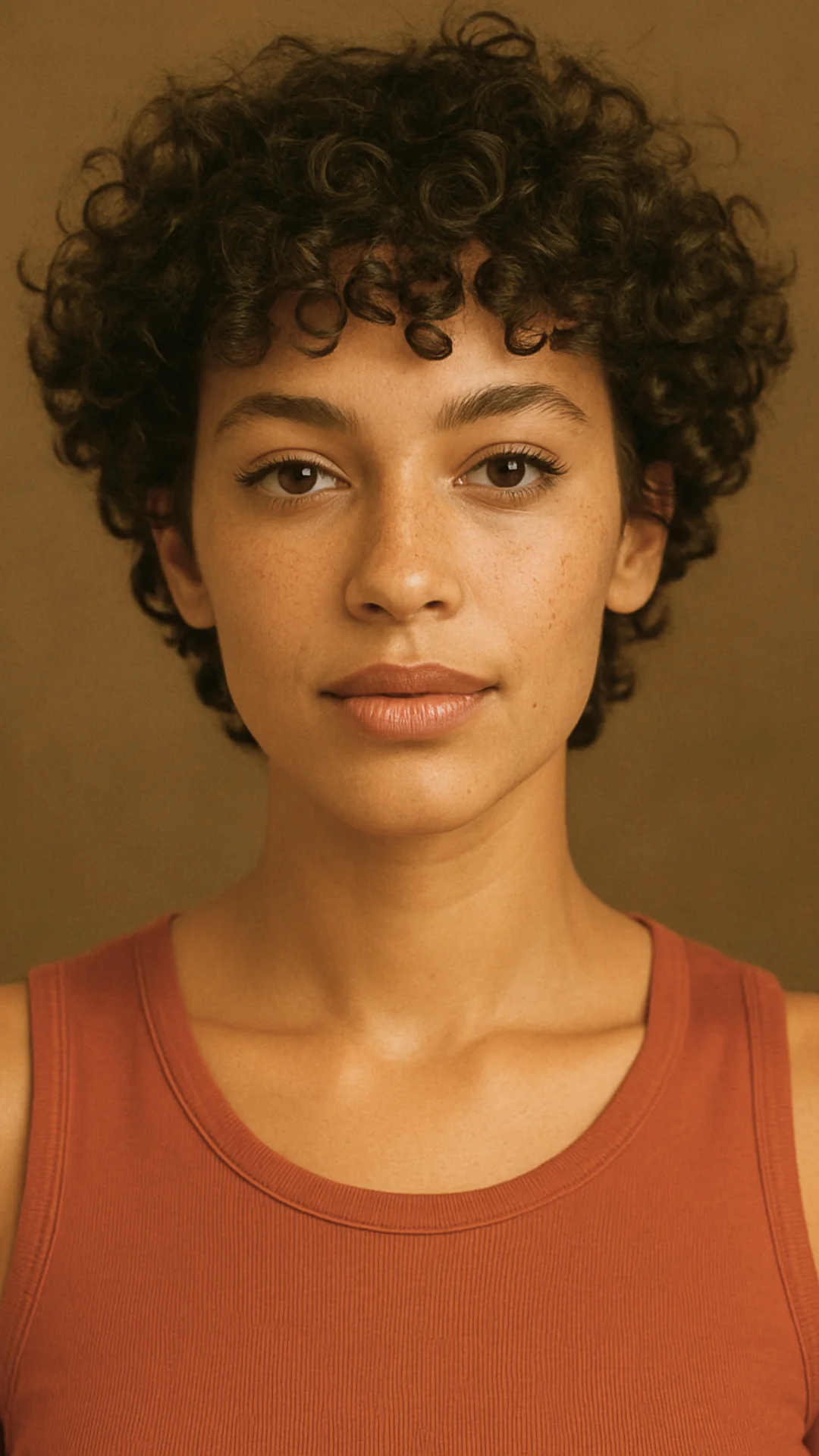 Curly Crop Haircut auf Frau mit engen Spulen und definierten natürlichen Locken