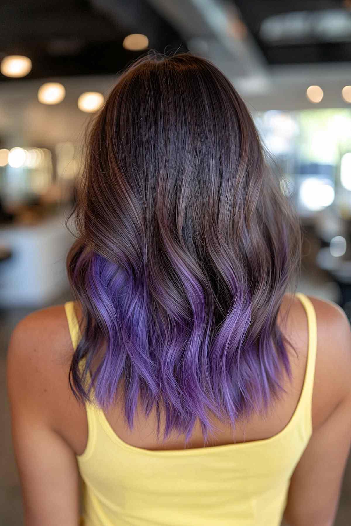 Dunkles Haar mit lebendigen lila Spitzen für braune Haut