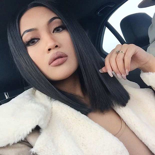 21 beste schulterlange Bob -Frisuren Gerade stumpfe schulterlange Bob -Haarschnitt