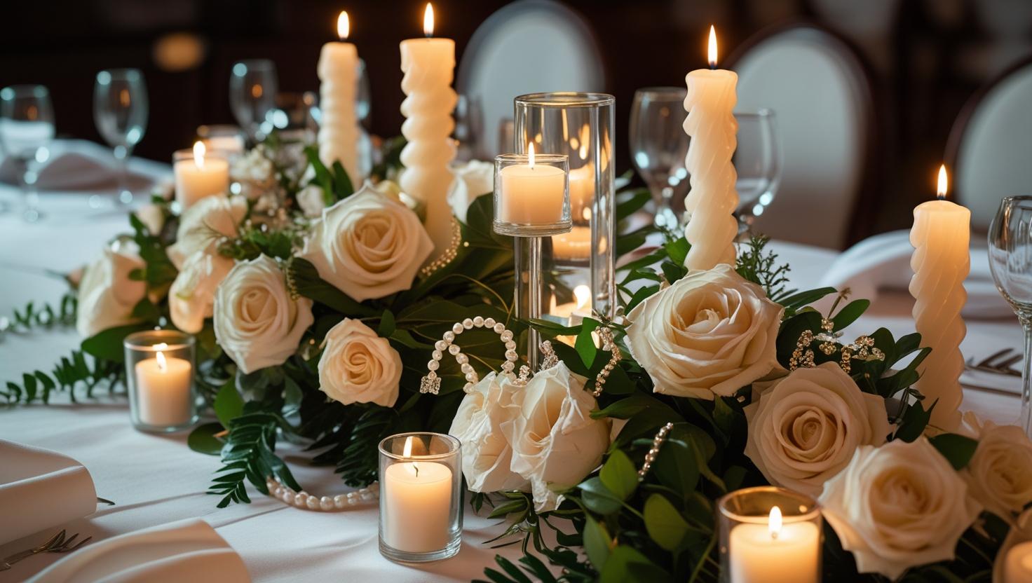 Verschiedene Kerzentypen auf dem Hochzeitstisch
