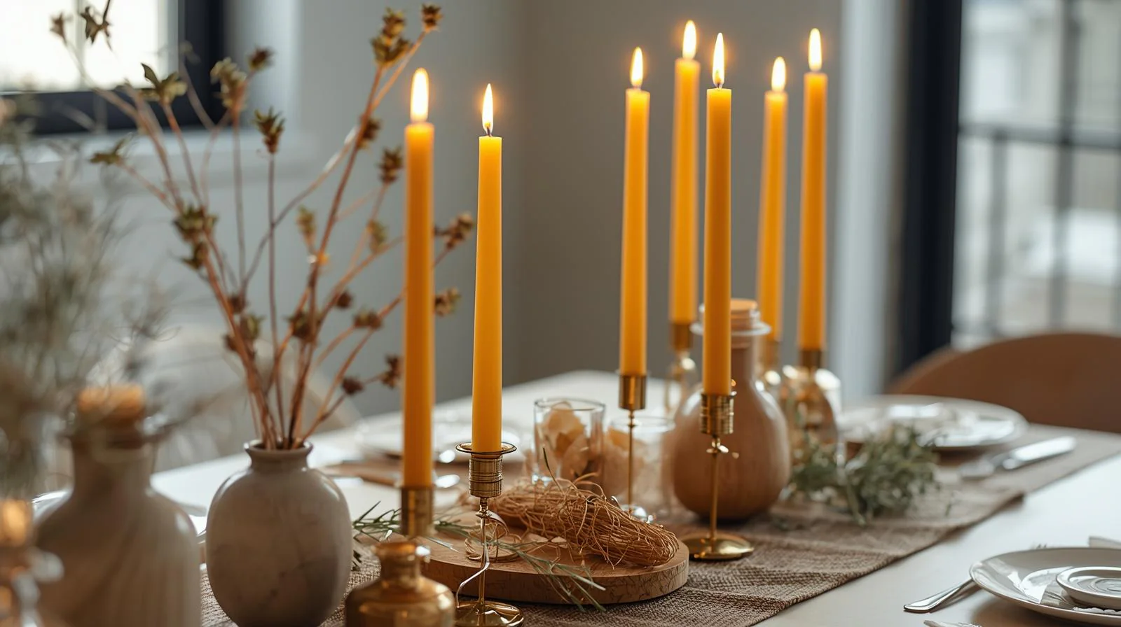 elegante Bienenwachskerzen für den Tischaufsatz