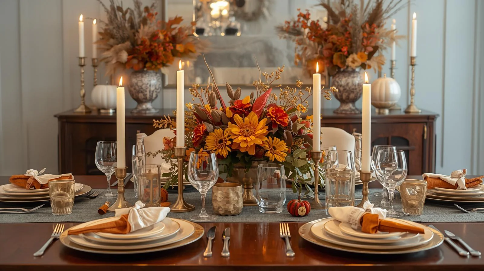 elegante Spitzkerzen für die Thanksgiving-Tischdekoration