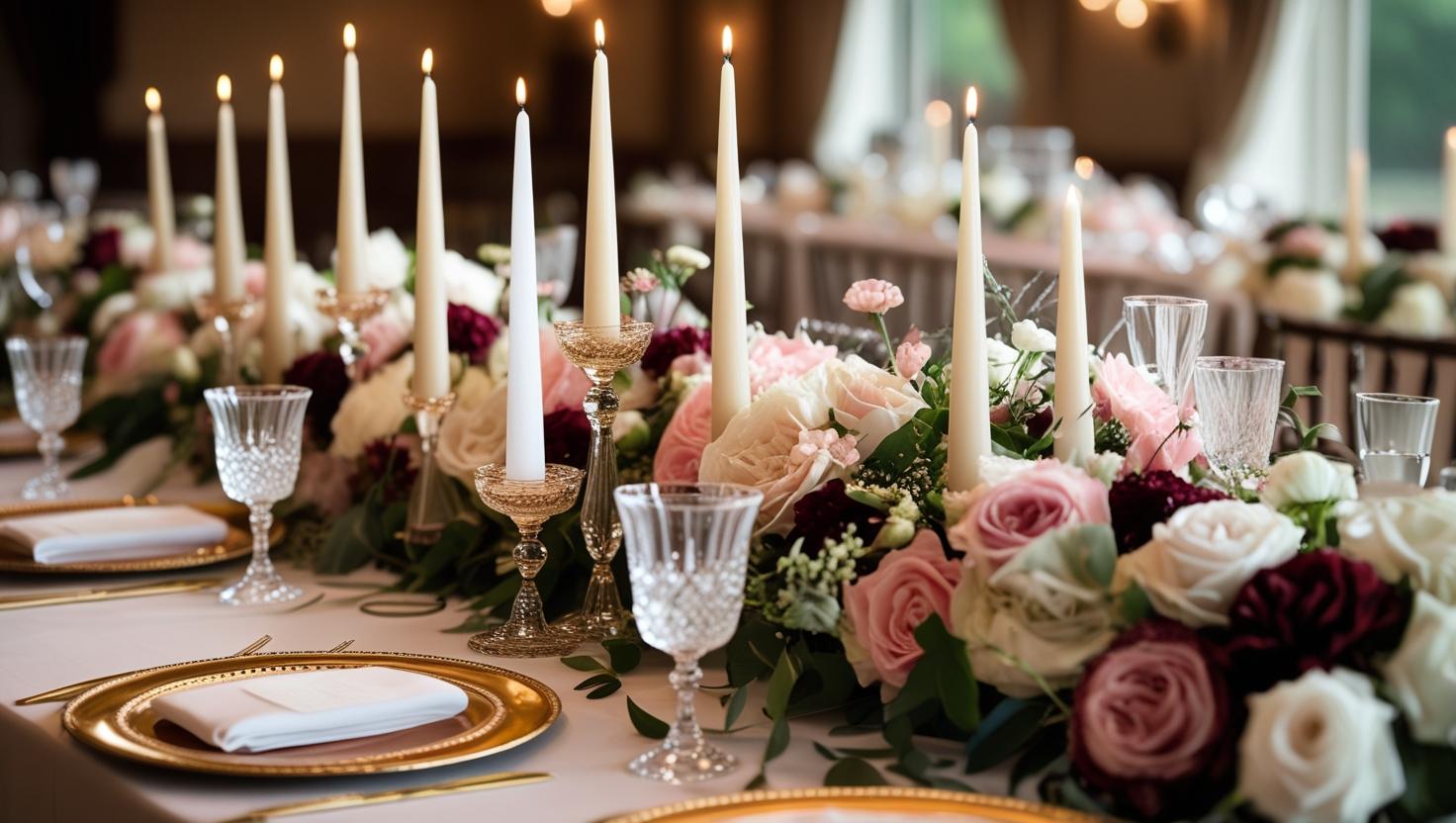 Elegante Verjüngungskerzen für Hochzeitstischdekoration