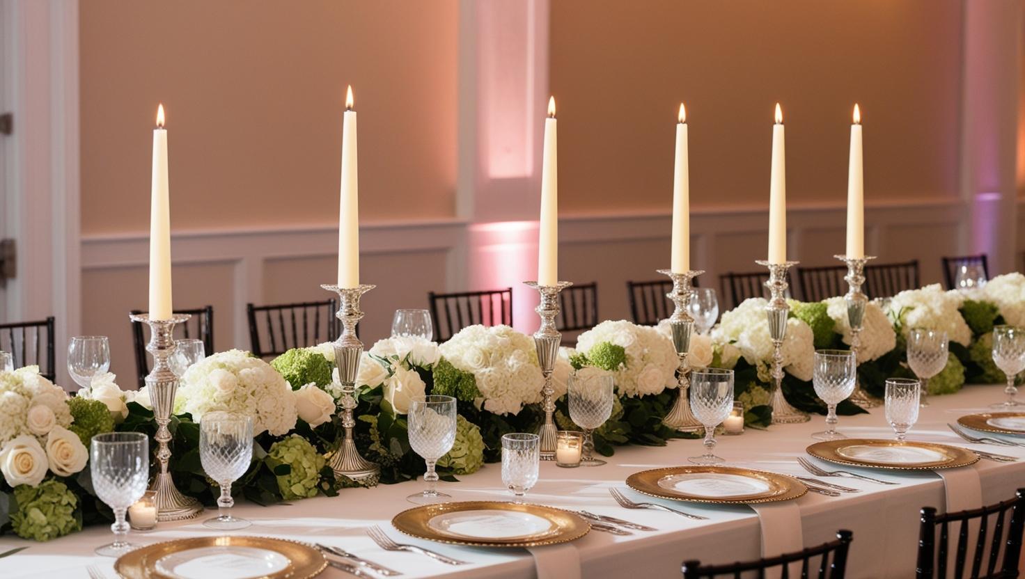 Elegante Verjüngungskerzen für Hochzeitstischdekoration