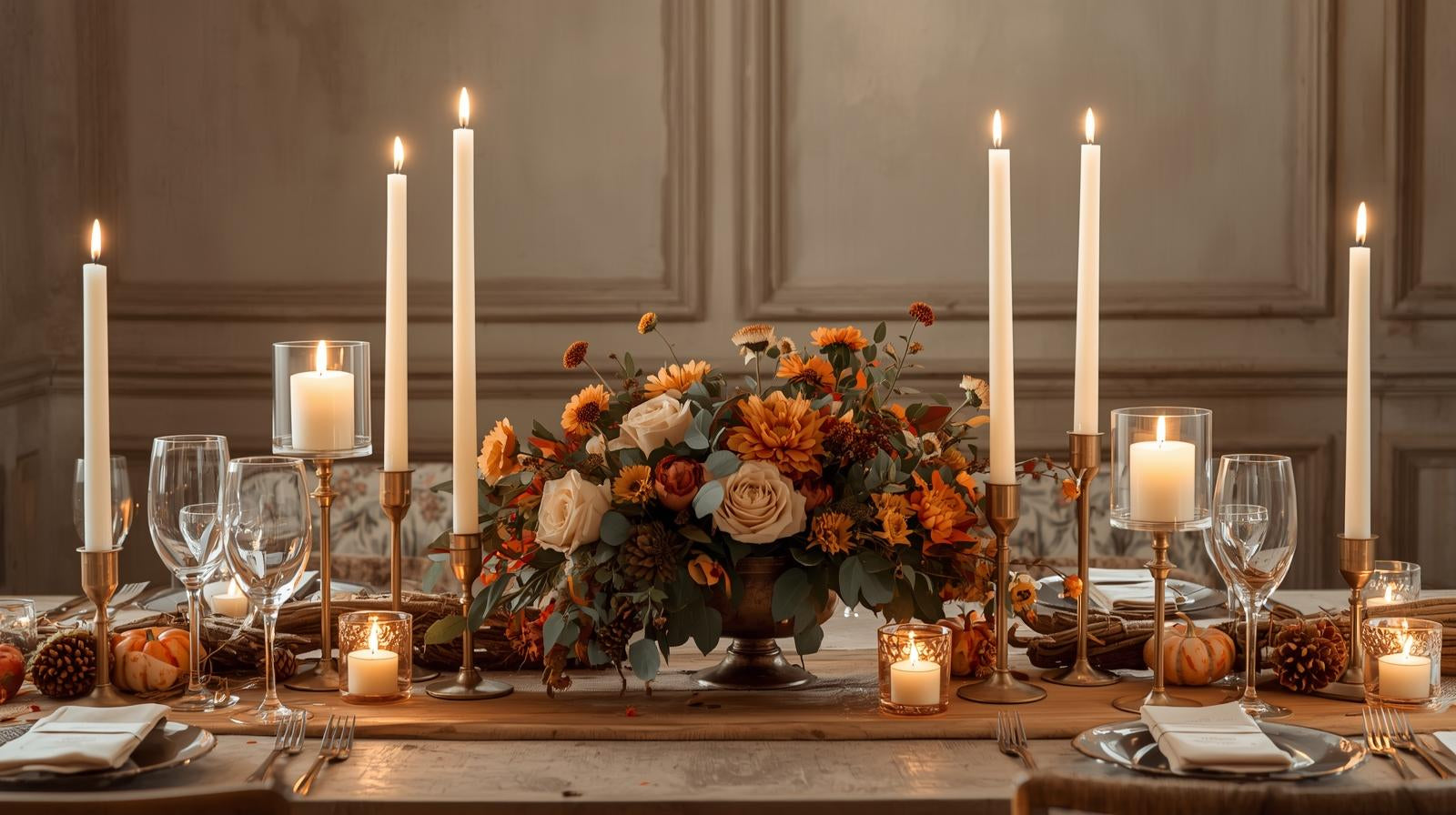 Elegante Verjüngungskerzen im Herbst Hochzeitsdekoration