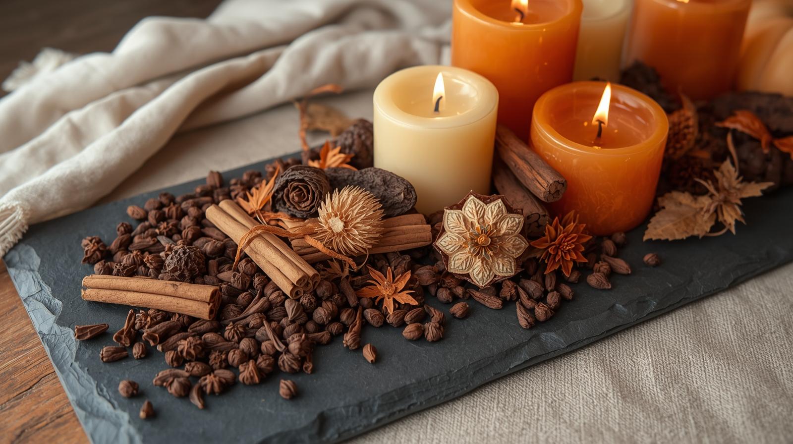 Kerzen mit Herbstsklingeln mit einem Nelkengeruch