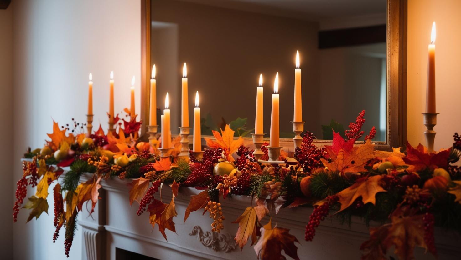 Herbstkamin gemütlicher Atmosphäre mit Kerzen