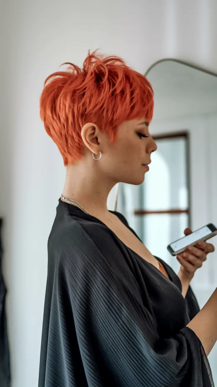 Feuriger roter Buzz-Schnitt mit weichen Kanten