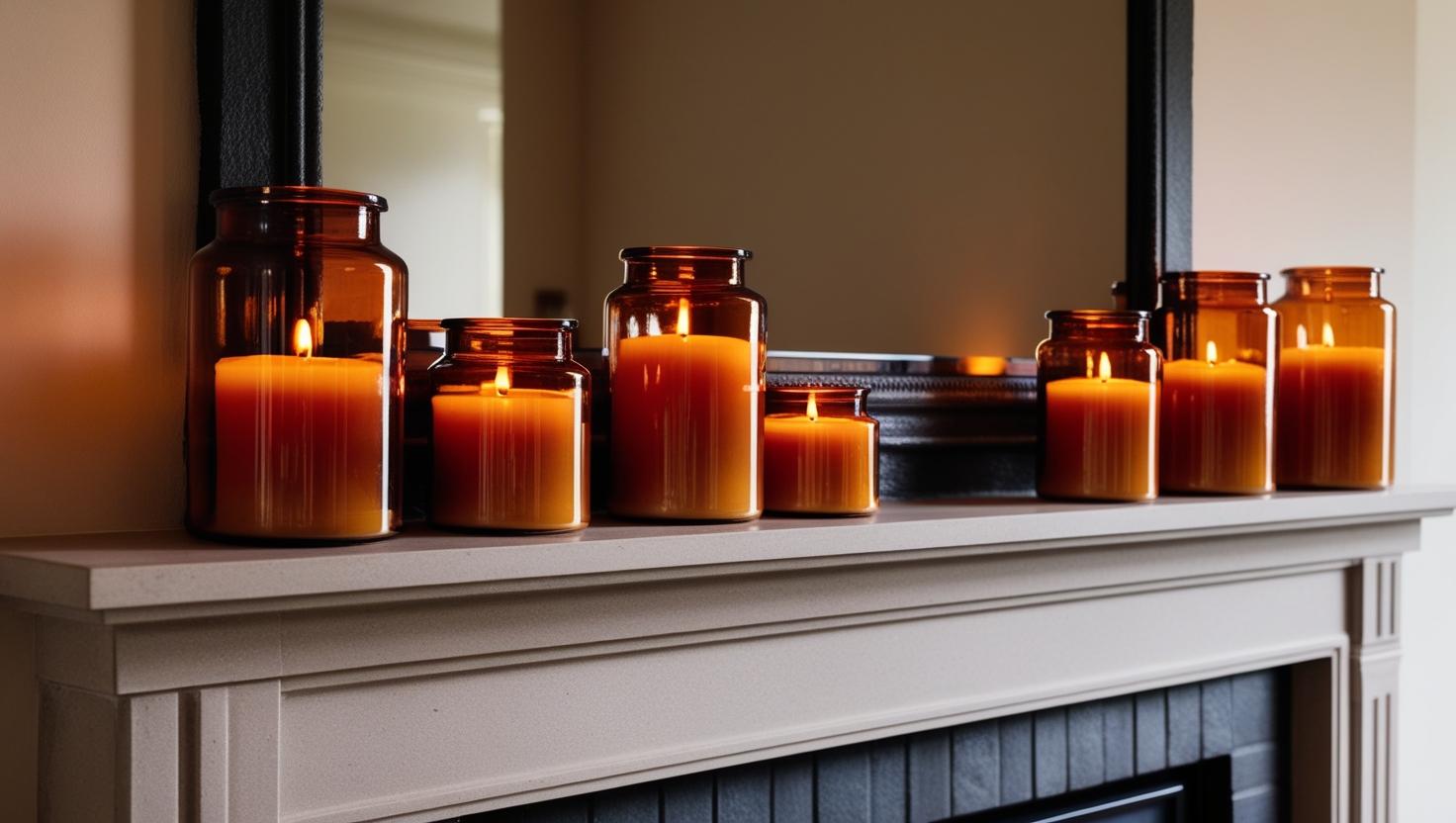 Kamindekoration mit Glaskerzen