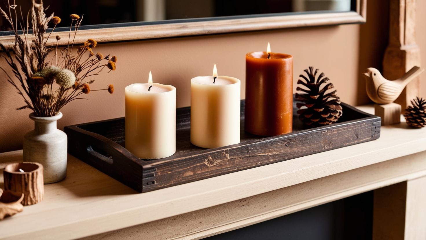 Fireside Kerzen auf dem Holzschale