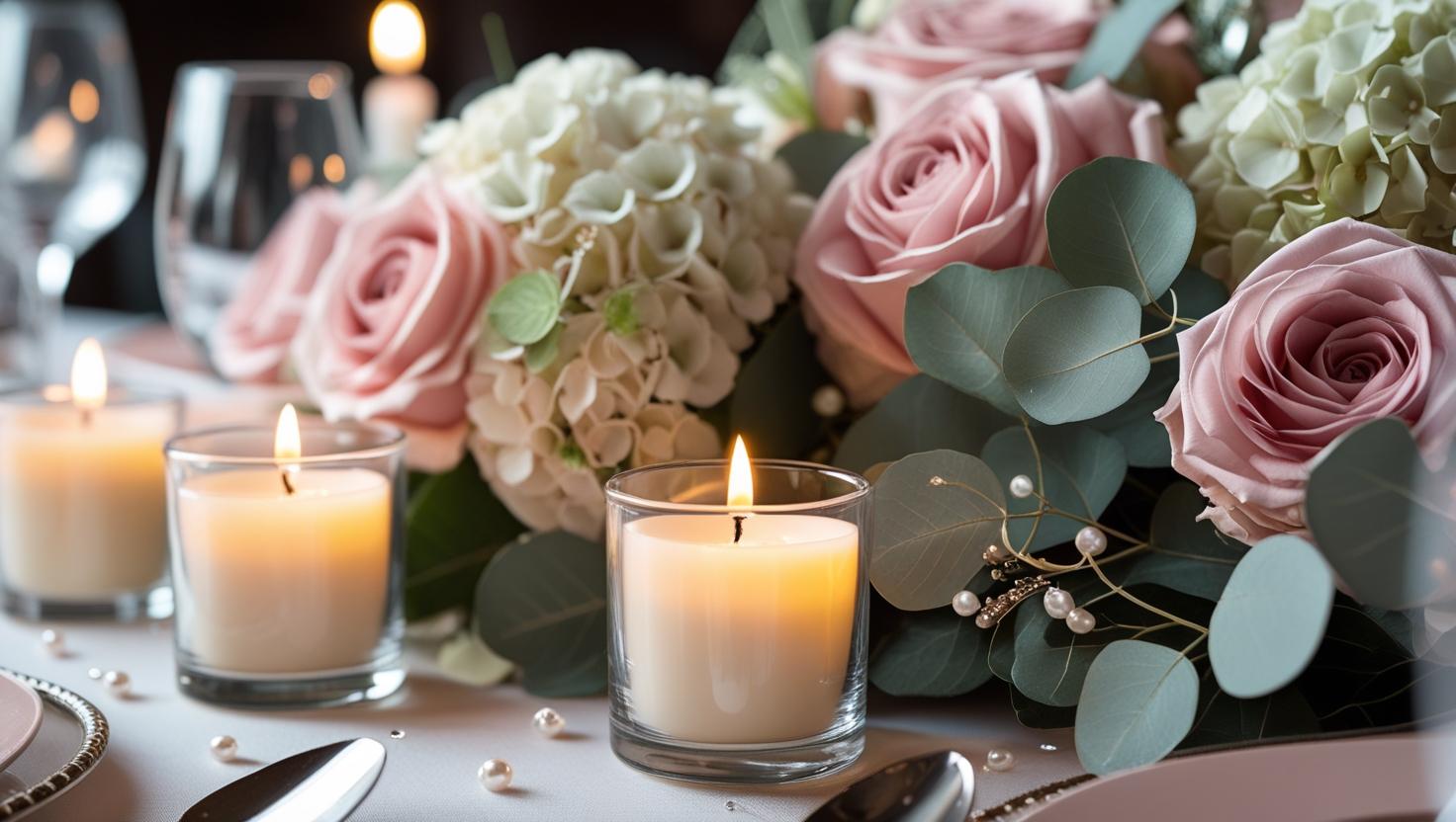 sanfte Hochzeitstischdekor mit Votivkerzen