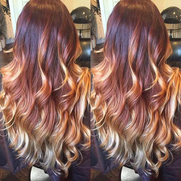 Kasturn rot bis goldenblonde Balayage Ombre Haare