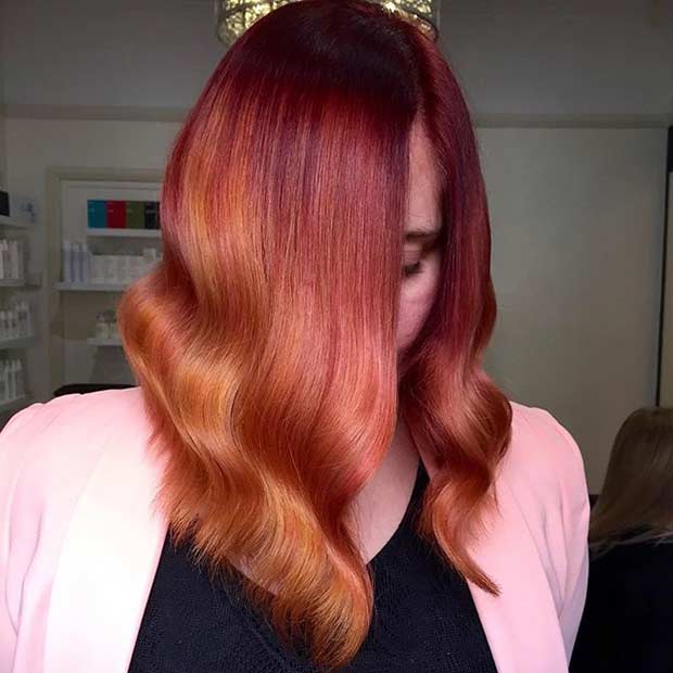 Rot zu Kupfer Balayage Ombre Long Bob Frisur
