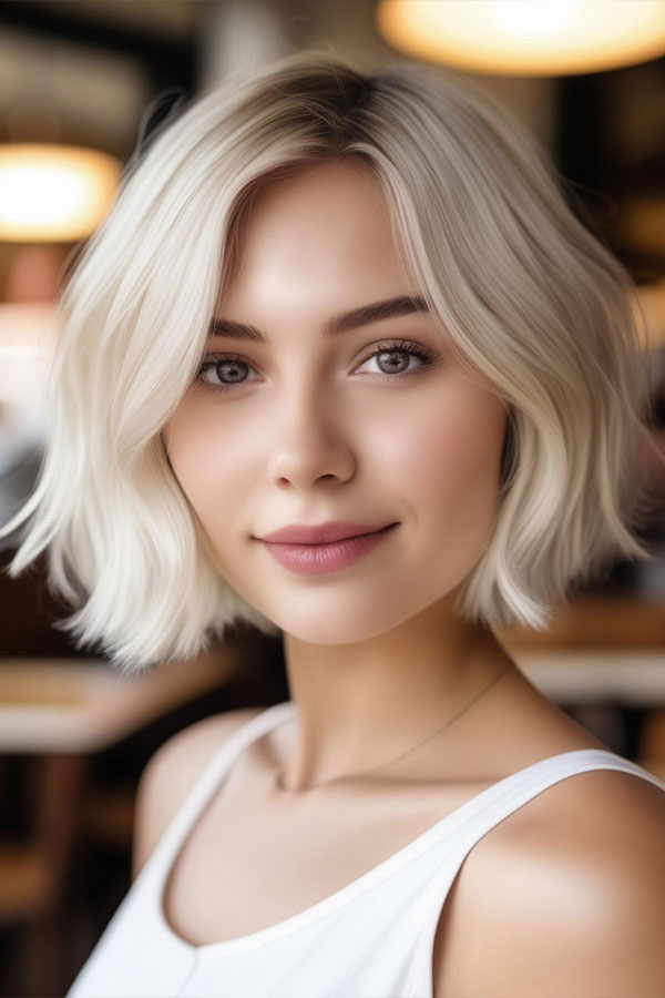 Trendy Bob mit subtilen Wellen Haarschnitt für runde Gesichter