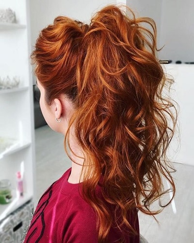 Hohe wellige Pferdeschwanz -Prom -Frisuren für lange Haare