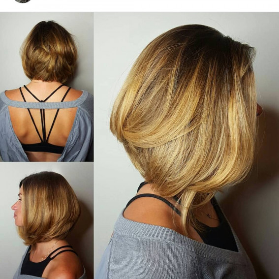 mittelgroße umgekehrte Bob, geschichtete umgekehrte Bob, umgekehrter Bob, umgekehrter Bob-Haarschnitt, umgekehrte Bob-Haarschnitte