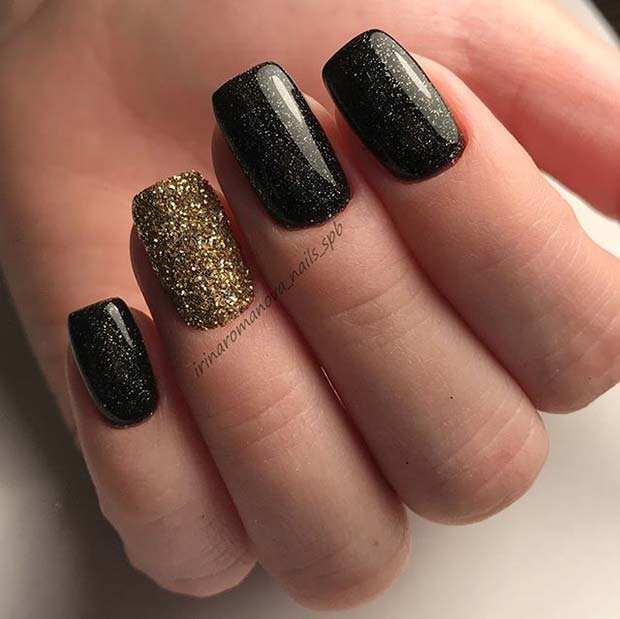 20 Nageldesign -Ideen perfekt für jede Jahreszeit perfekt Schwarze und goldene Nägel für Winternagelideen