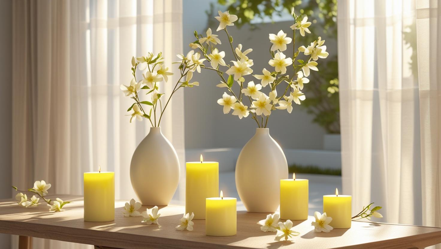 Jasminblüten mit Jasmin-duftenden Kerzen