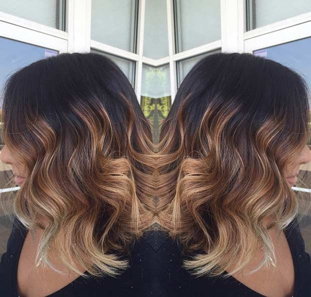 Goldene Karamell -Balayage -Highlights am Bob -Haarschnitt